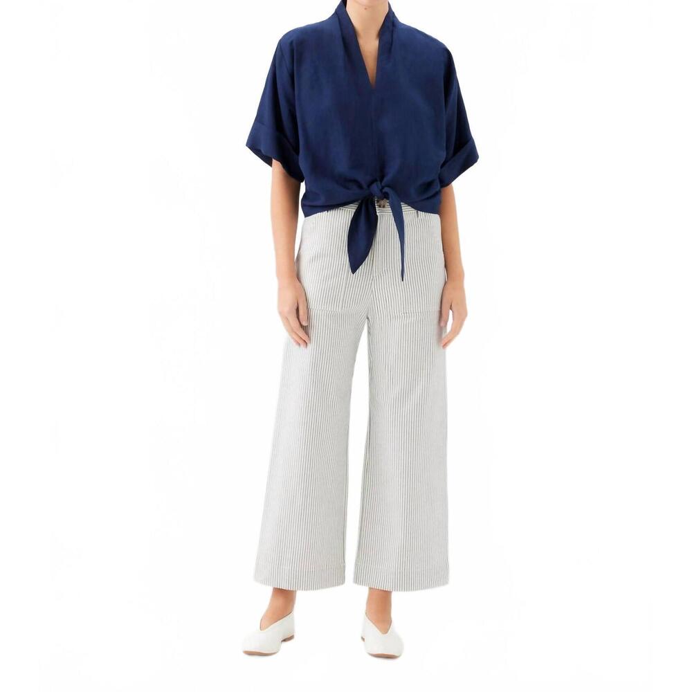 NEW FIFTEEN TWENTY janice cuffed sleeve tie-front top in navy